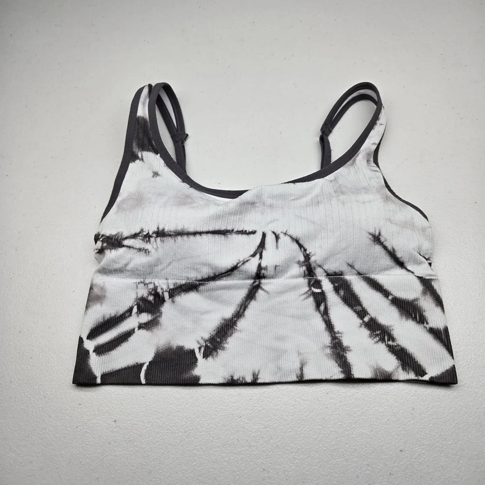 PINK Women Sports Bra Large Gray Tie Dye Wireless Knit Pullover READ